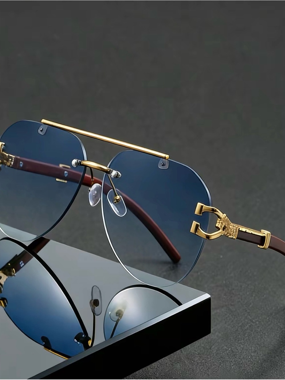 Unisex Blue Rimless Fashion Sunglasses